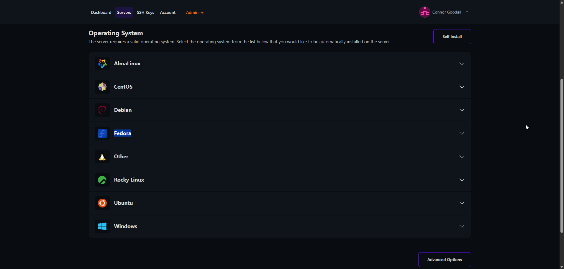 A preview of the Choose your operating system feature in the Firefly Panel